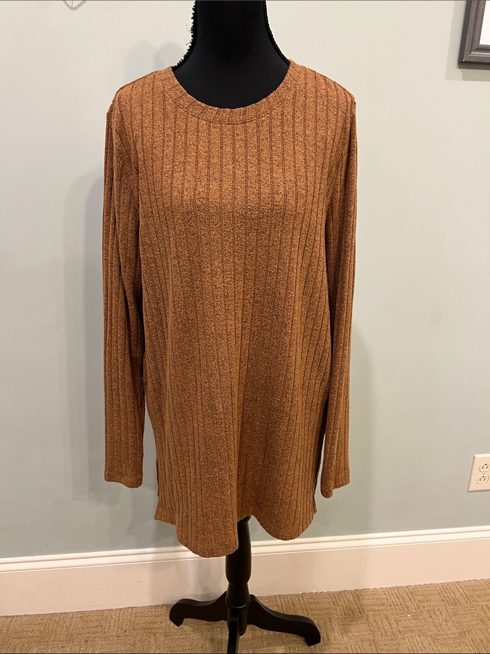 Lou & Grey Ribbed Crewneck Tunic Sweater in Camel Brown-NWOT